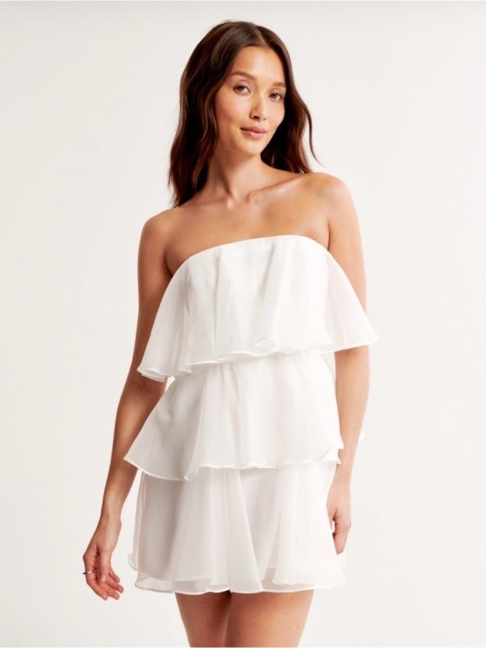 Abercrombie & Fitch White Strapless Tiered Mini Dress